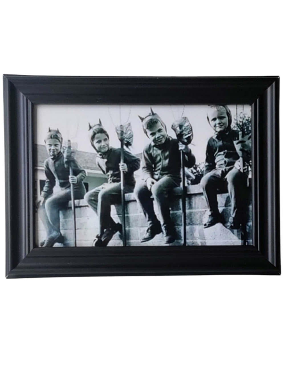 Halloween fall children in costume as devils boys autumn framed home decor print